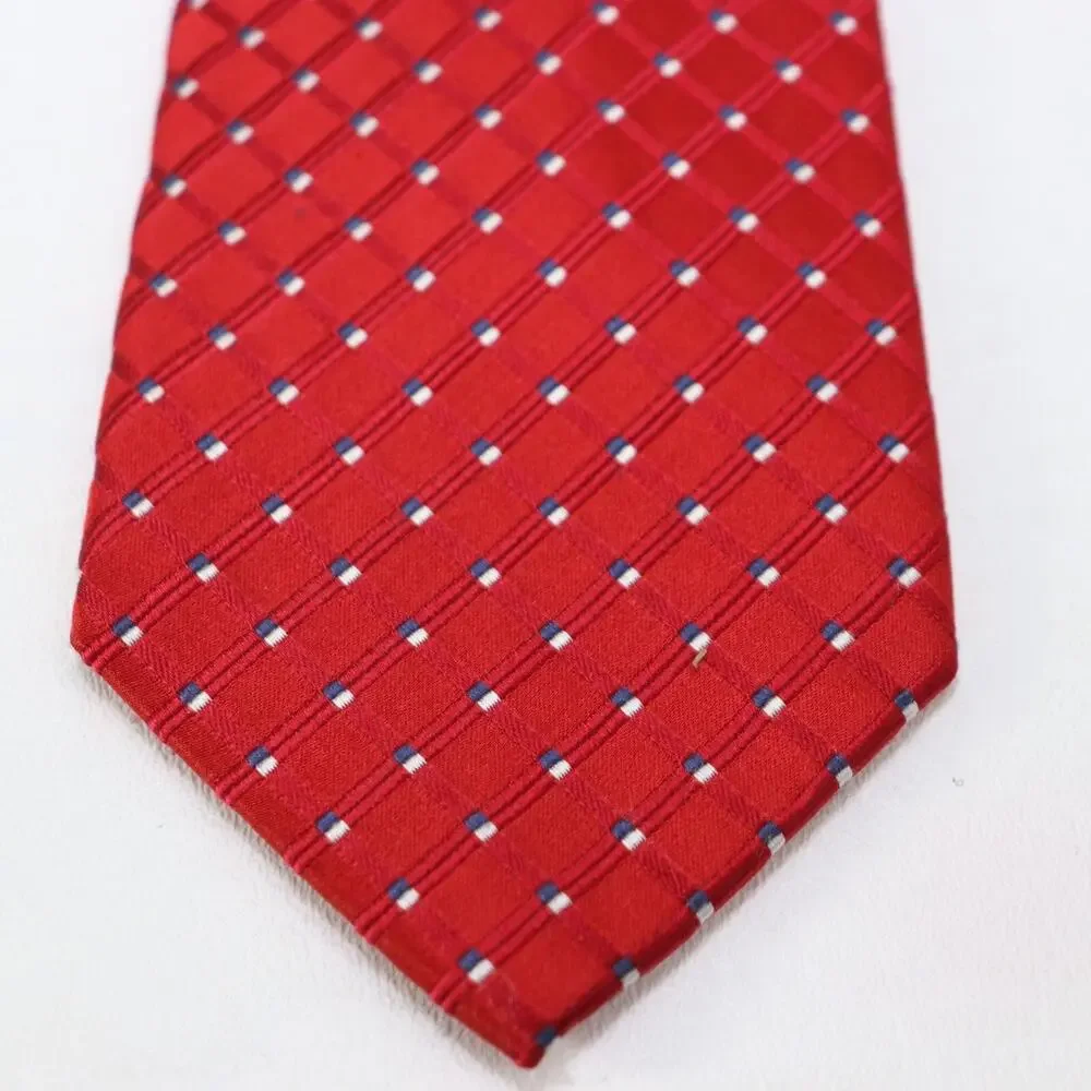Jones New York Tie Mens 60 in Silk Red White Blue Micro Squares Diagonal Ribbed